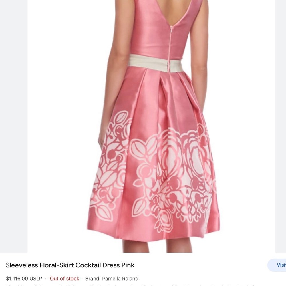 Pamella Roland pink cocktail midi sleeveless silk blend floral print dress